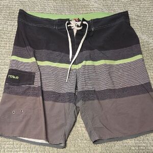 Men's Swim Short - Black, Gray, Green Stripes